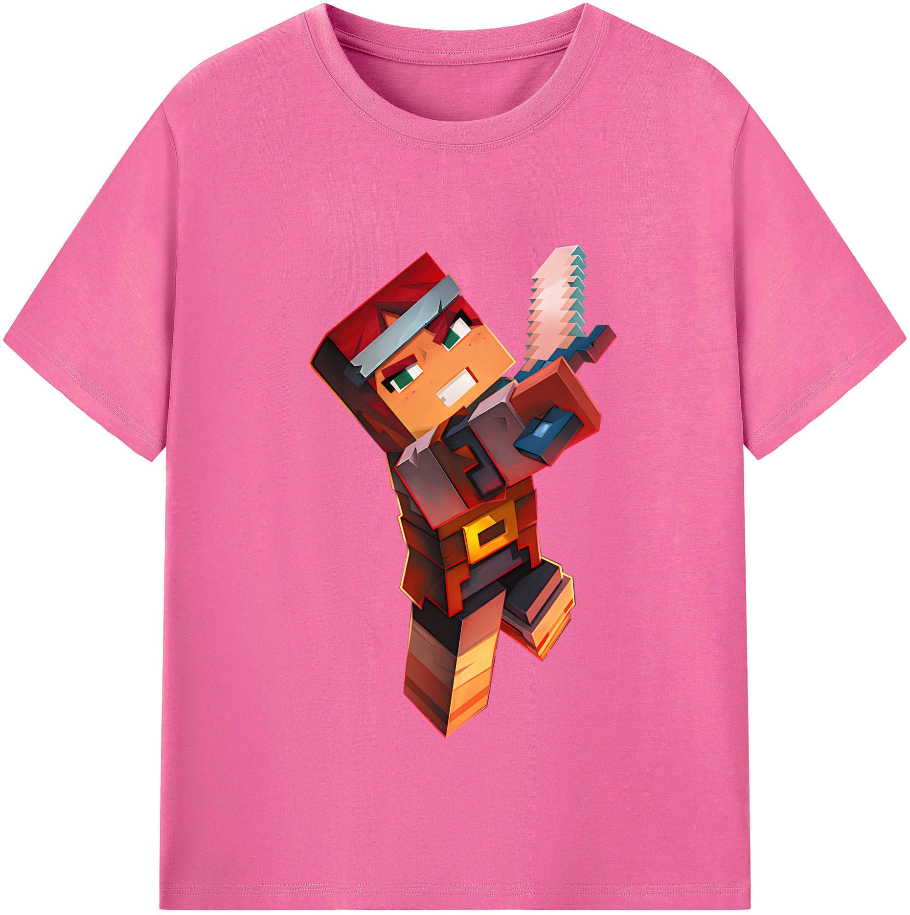 （画像用） マインクラフト ブロックの世界 Minecraft MC Block world レディースカジュアルプリントTシャツ（綿100％）